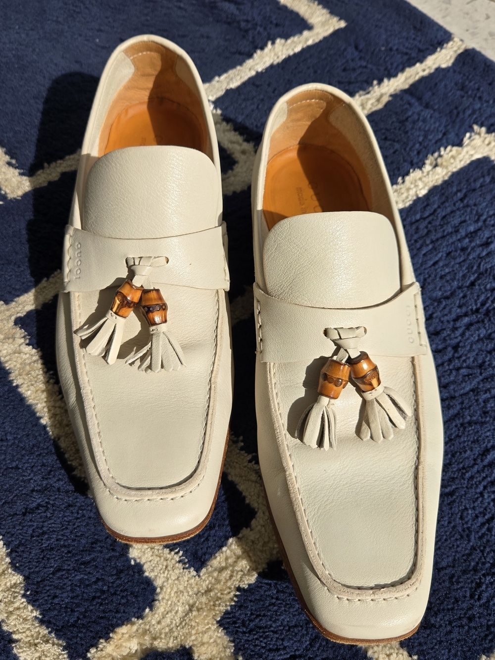 Gucci Cream Leather Tassel Loafers for Men